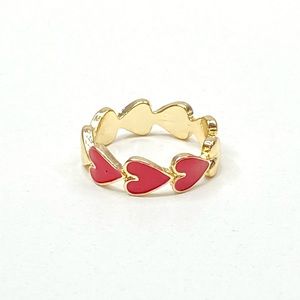 9.0 Red Enamel Heart and Gold Tone Heart Ring